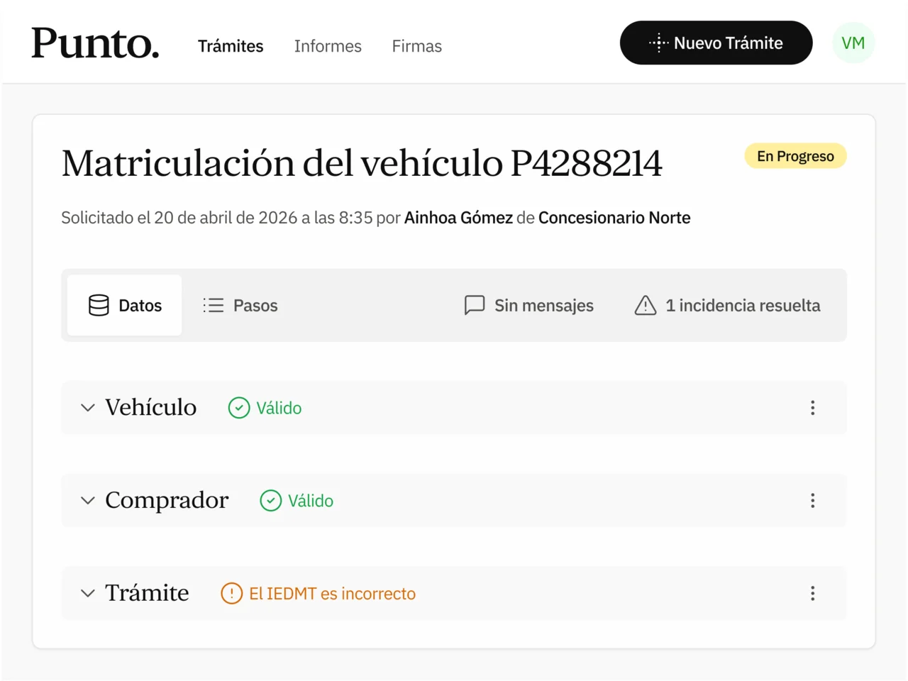 Sistema detectando errores o documentos faltantes en el expediente