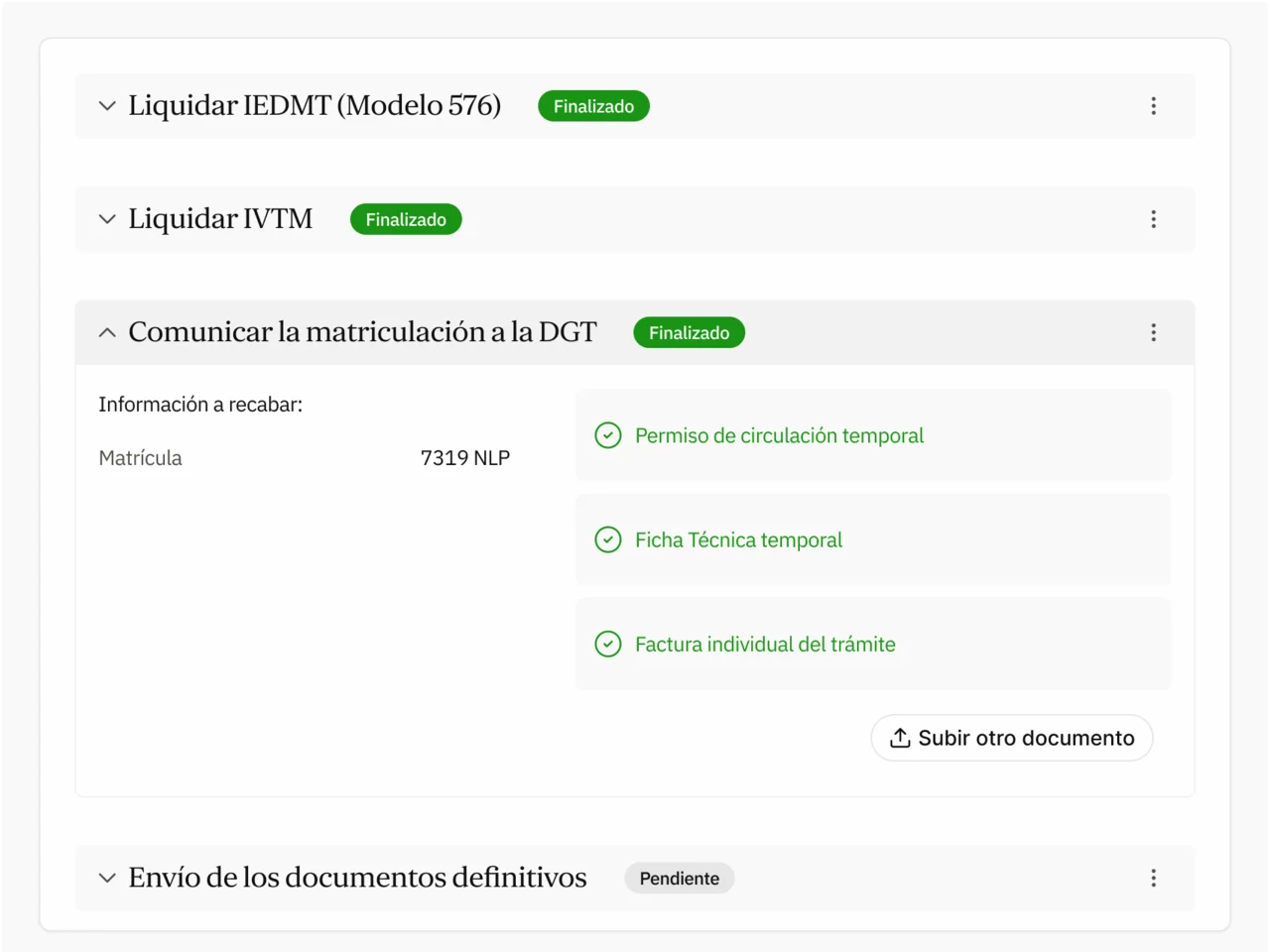 Confirmación del trámite completado con documentación oficial lista